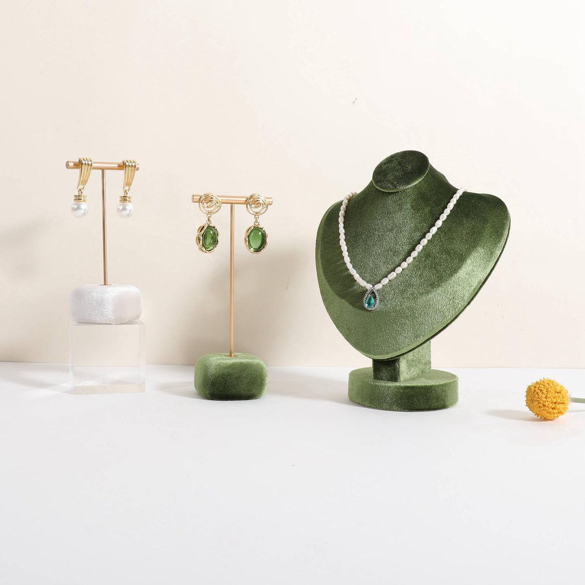 CHISTOR Velvet Earring T Bar Stand Jewelry Display, Earring Display Holder for Selling, Jewelry Storage Organizer【Green】