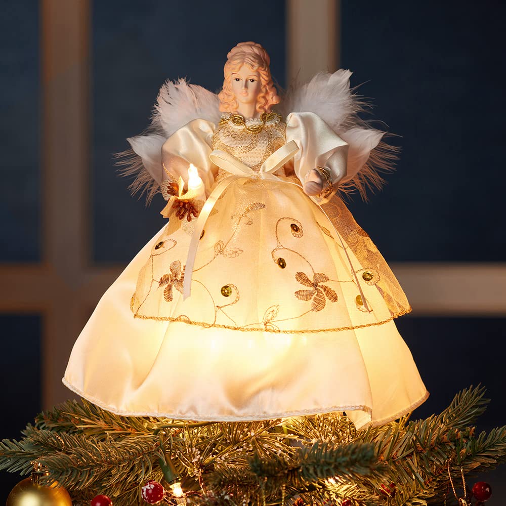 Kurt Adler 10-Light 9-Inch Ivory and Gold Angel Treetop