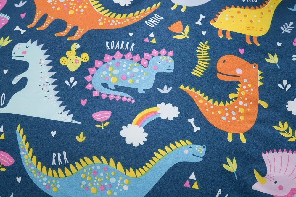 NATURETY Bedding Fitted Sheet with Deep Pocket for Boys Girls Twin Bed,Dino Printed Thicken Fabric Bed Sheets (Navy Blue(Dinosaur), Twin)