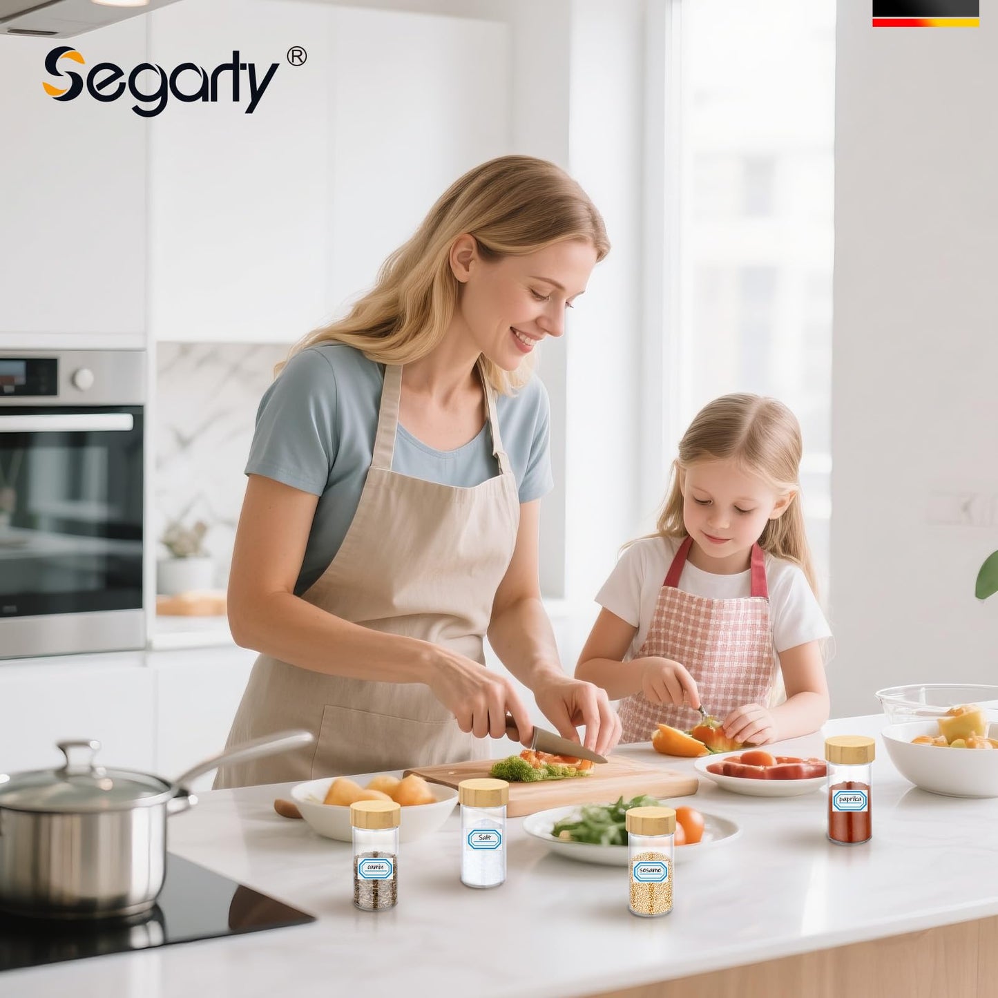 Segarty 3oz Round Spice Containers with Bamboo Shaker Lids, 3 PCS 90ml Spices Jars, Empty Glass Seasonings Organizers for Condiment Herb Storage, Small Salt and Pepper Shakers with 7 Stickers, 1 Brush