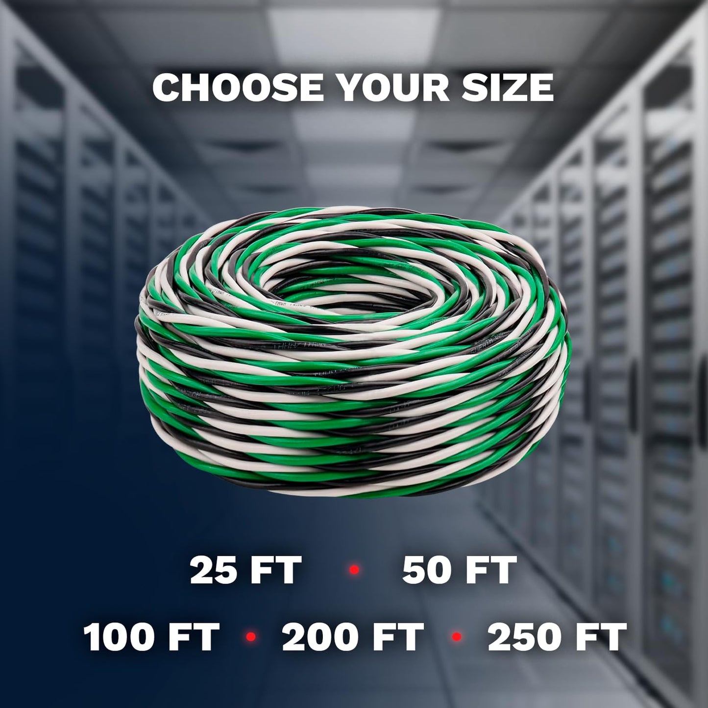 VN Infinite quality 12 AWG THHN Wire 3 Conductors (Black White Green) Stranded Copper THWN Twisted 12 Gauge with Ground 600V Wire Nylon Jacket for Residential, Commercial, Industrial Wiring 100FT