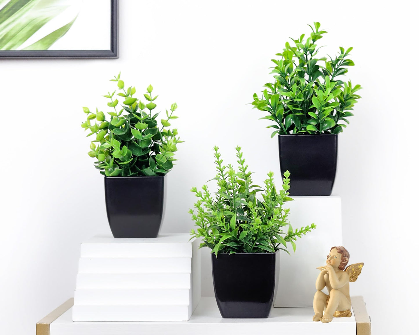 Der Rose Set of 4 Pack Small Fake Plants Mini Artificial Faux Plants Indoor for Bathroom Farmhouse Room Table Decor