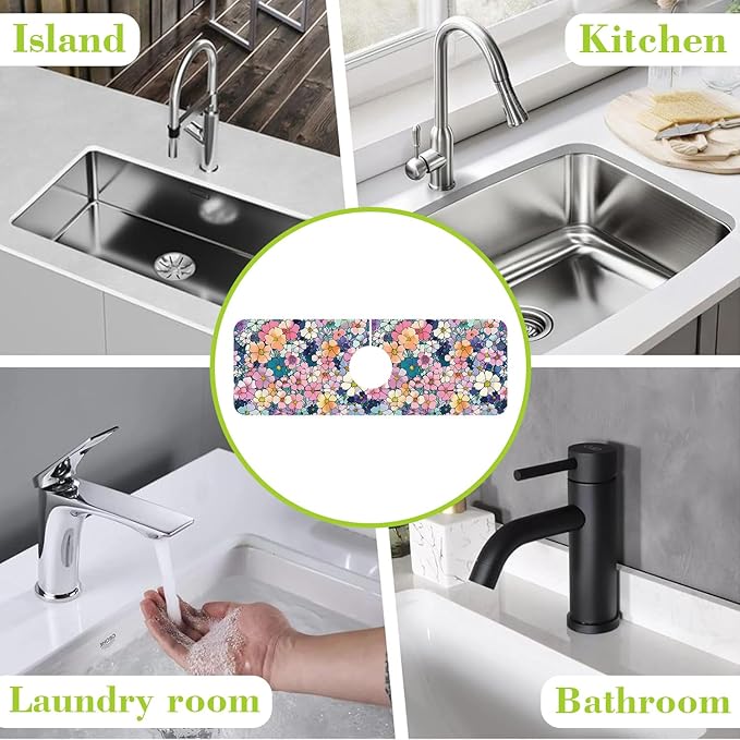 Sink Faucet Absorbing Mat Cute Flowers Sink Splash Guard Drying Mat