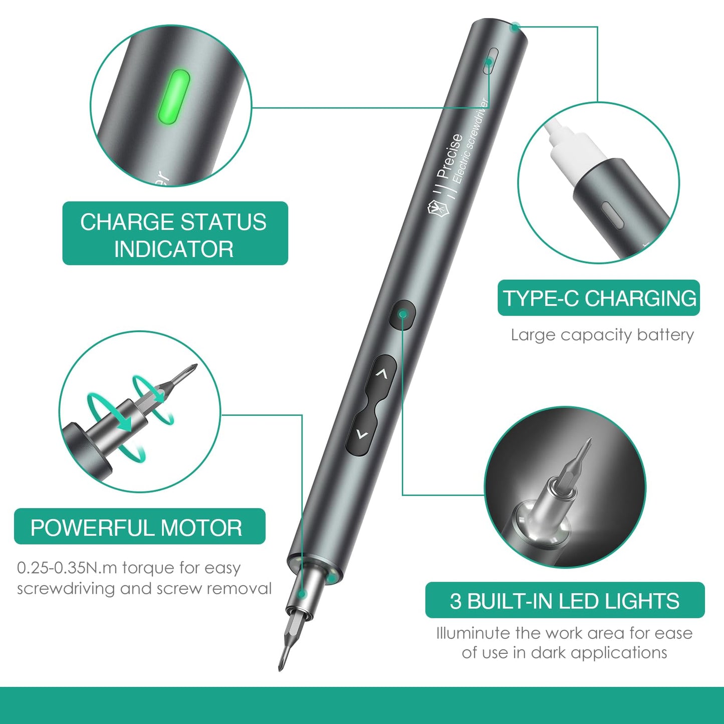 Mini Electric Screwdriver, ORIA Cordless Precision Screwdriver Set, 28 in 1 Rechargeable Portable Repair Tools Kit with 24 Bits, 3 LED Lights, Magnetizer for Phones, Watches, Toys, Computers, etc.