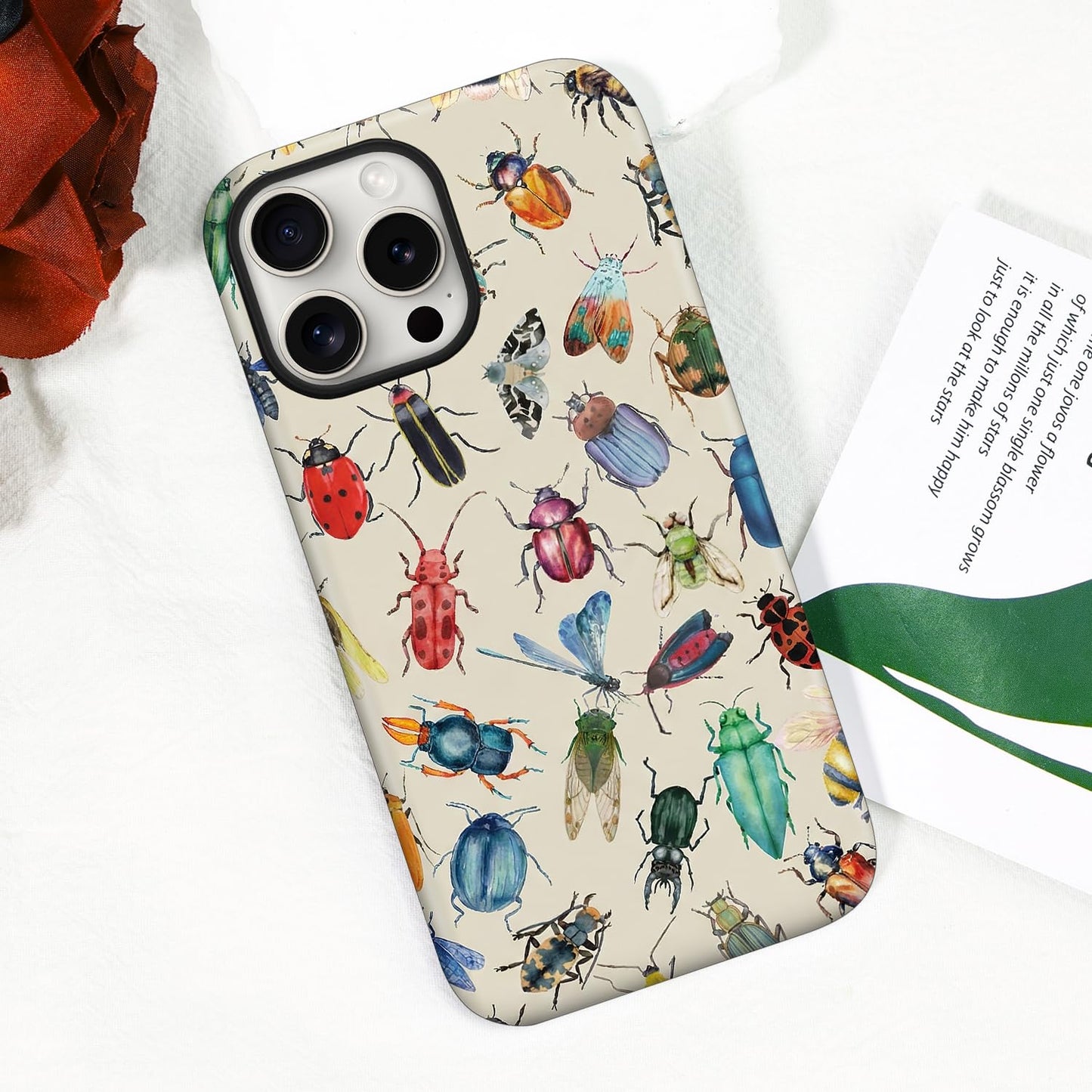 flewfun Magnetic for iPhone 15 Case Cute Beetle Phone Case, Entomology Insect Art Shockproof Slim TPU and Hard PC Protective Phone Cover Compatible with MagSafe Gift for Entomology Lover