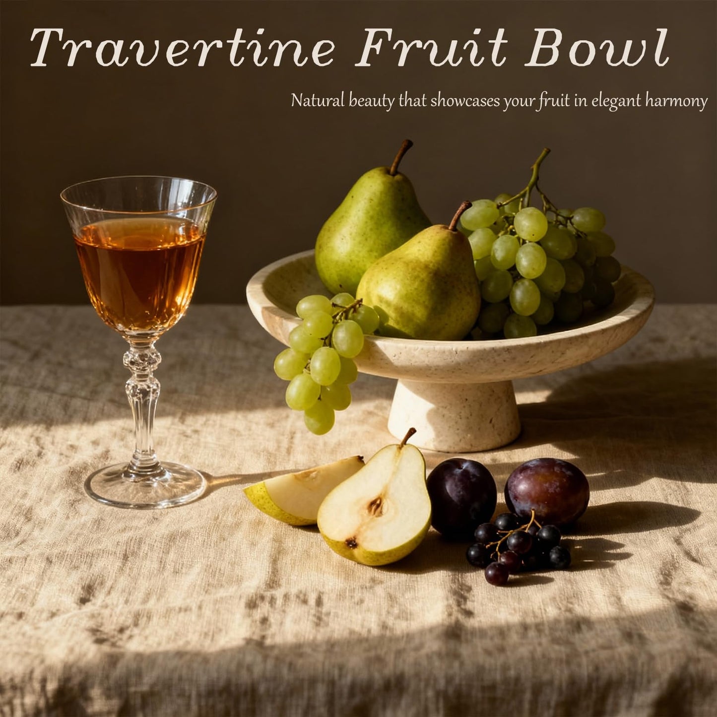 Axiqunel Natural Travertine Fruit Bowl 10.2 Inches with Pedestal Large Decorative Bowl for Kitchen Counter Dining Table Centerpiece and Entryway Decor