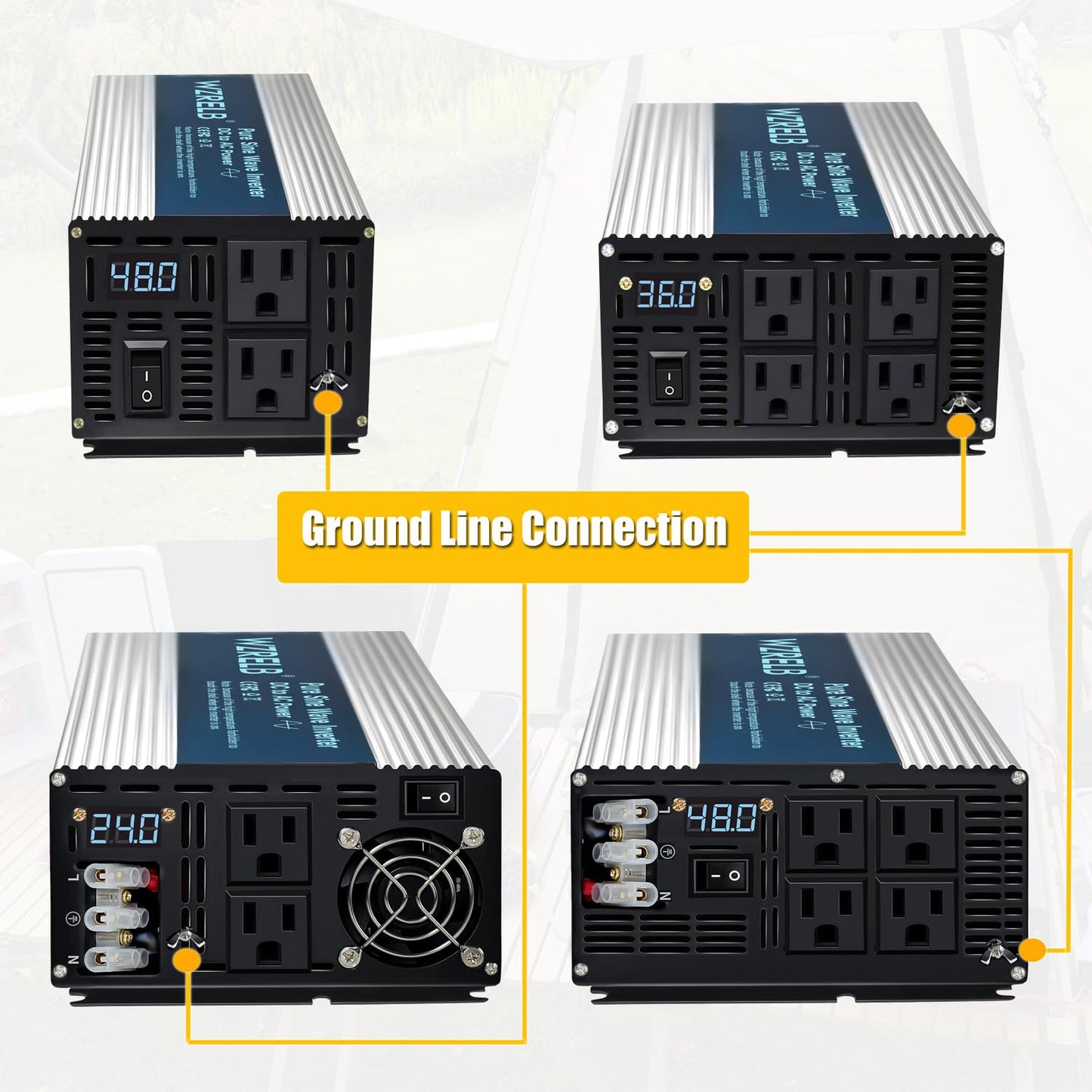 WZRELB 1000W Pure Sine Wave Inverter 48V DC to 110V 120V AC Power Converter with LED Display, Remote Controller, Off-Grid Power Inverter 2000W Surge for Home, RV, Truck, Camping