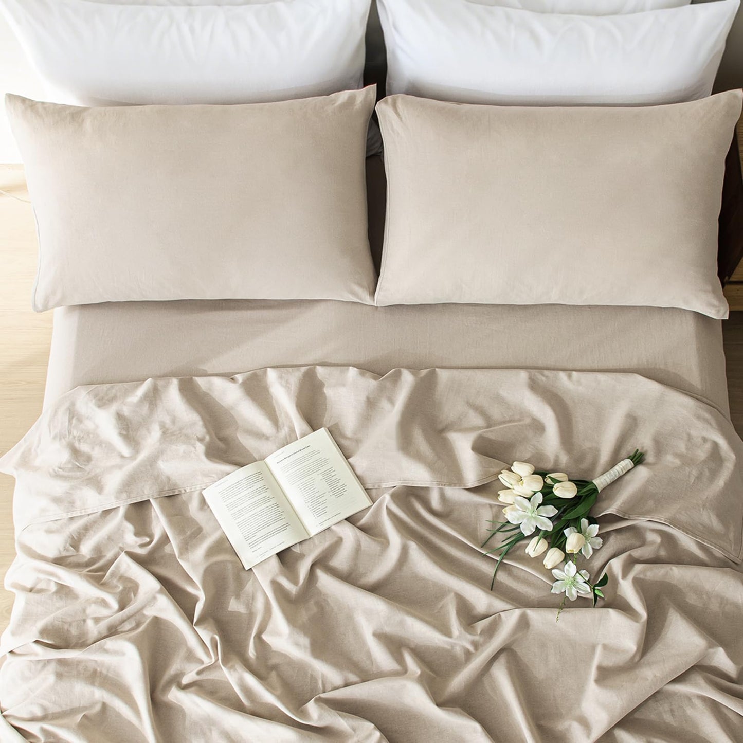 Myjov 100% Linen Pillowcase Queen Size Set of 2 - Soft Breathable Washed Solid Color Pillow Cases for All Season, Natural Cooling Linen Pillow Covers with Envelope Closure (Linen,Queen,20x30'')