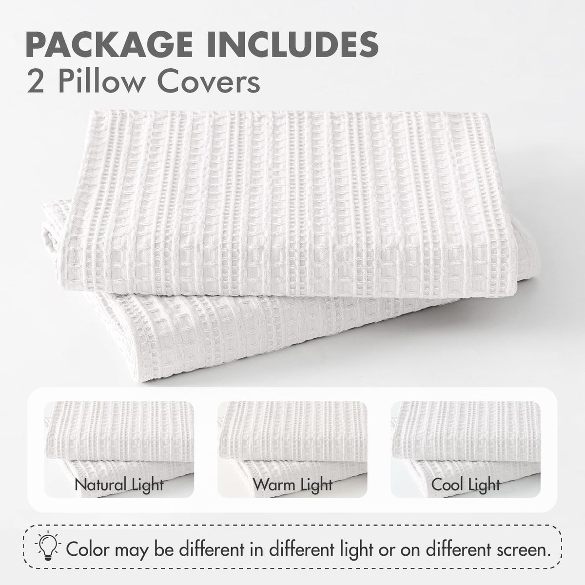 Woaboy Set of 2 Decorative 100% Cotton Waffle Throw Pillow Covers 18x18, Neutral Euro Shams Weave European Cushion Cases for Couch Sofa Bed Modern Farmhouse Home Decor, White