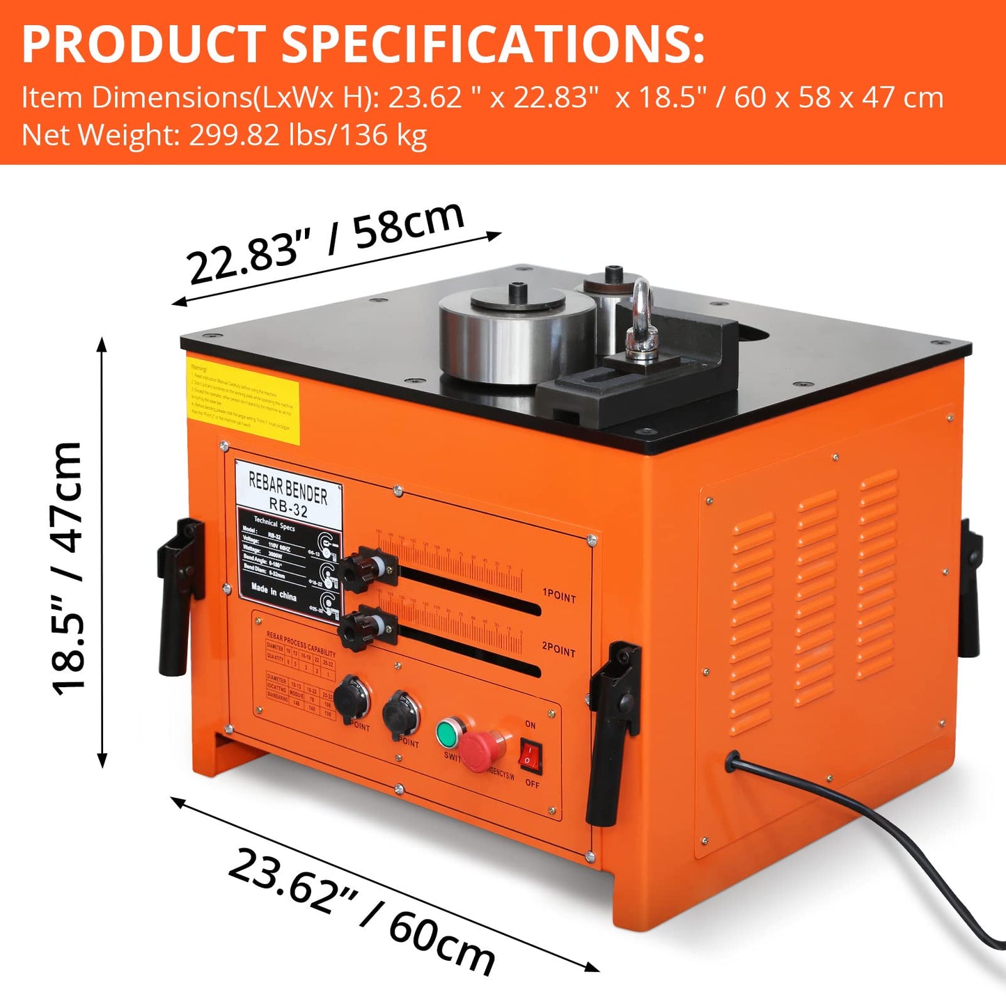 3000W Electric Rebar Bender up to 1.3 inch with Our Electric Bender - Achieve 0-180° Angles, Operate with Convenient Foot Pedal Switch, Powerful 3000W Motor