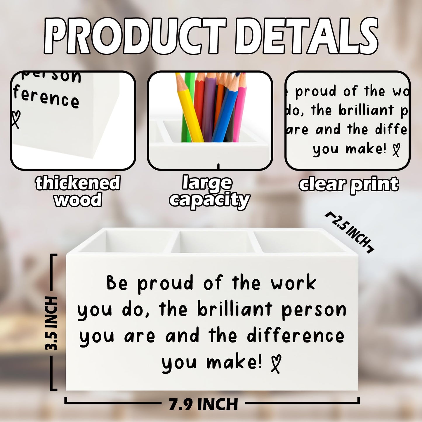 XPH Inspirational Office Pen Pencil Holder Organizer for Desk, Thank You Appreciation Gifts for Women Men, Inspirational Gifts Wooden Box Sign for Home Office Desk Tabletop Decorations