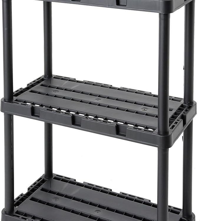 Gracious Living 3 Shelf Knect-A-Shelf Solid Light Duty Storage Unit 12 x 24 x 33" Organizer for Home, Garage, Basement & Laundry, Black