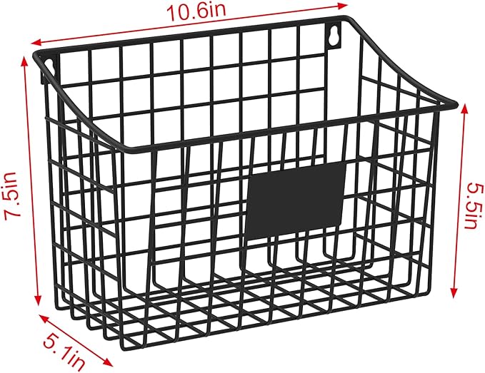 Wall Mounted Bin Basket with 5 Hooks 3 Label Plate Adhesive-3 Pack, Cabinet