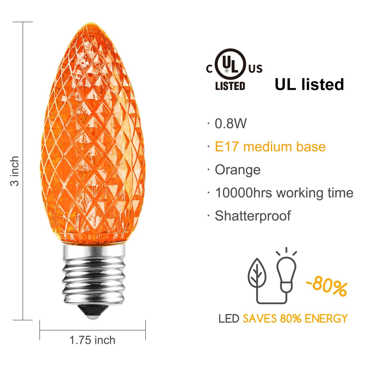 Minetom 25 Pack LED C9 Orange Replacement Halloween Light Bulbs, Commercial Grade Dimmable Holiday Bulbs, Strawberry Bulbs, Fits in C9/E17 Base Sockets