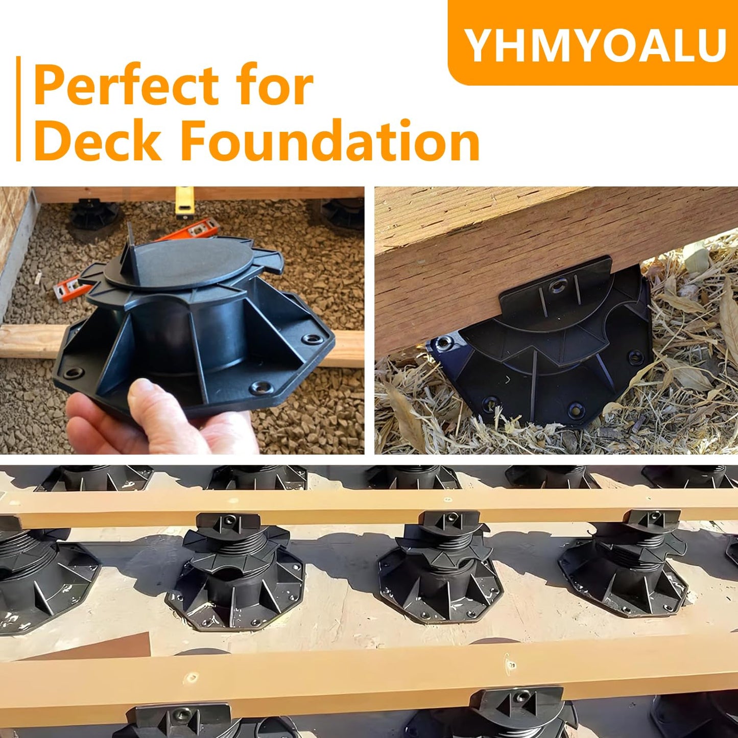 12Pack Adjustable Deck Support Pedestal Deck Foundation Base Support,Used for Floating Deck Platform Deck Floor Height Adjustment Raising, Adjustment Raising from 2-3/8" to 5-1/2", Black