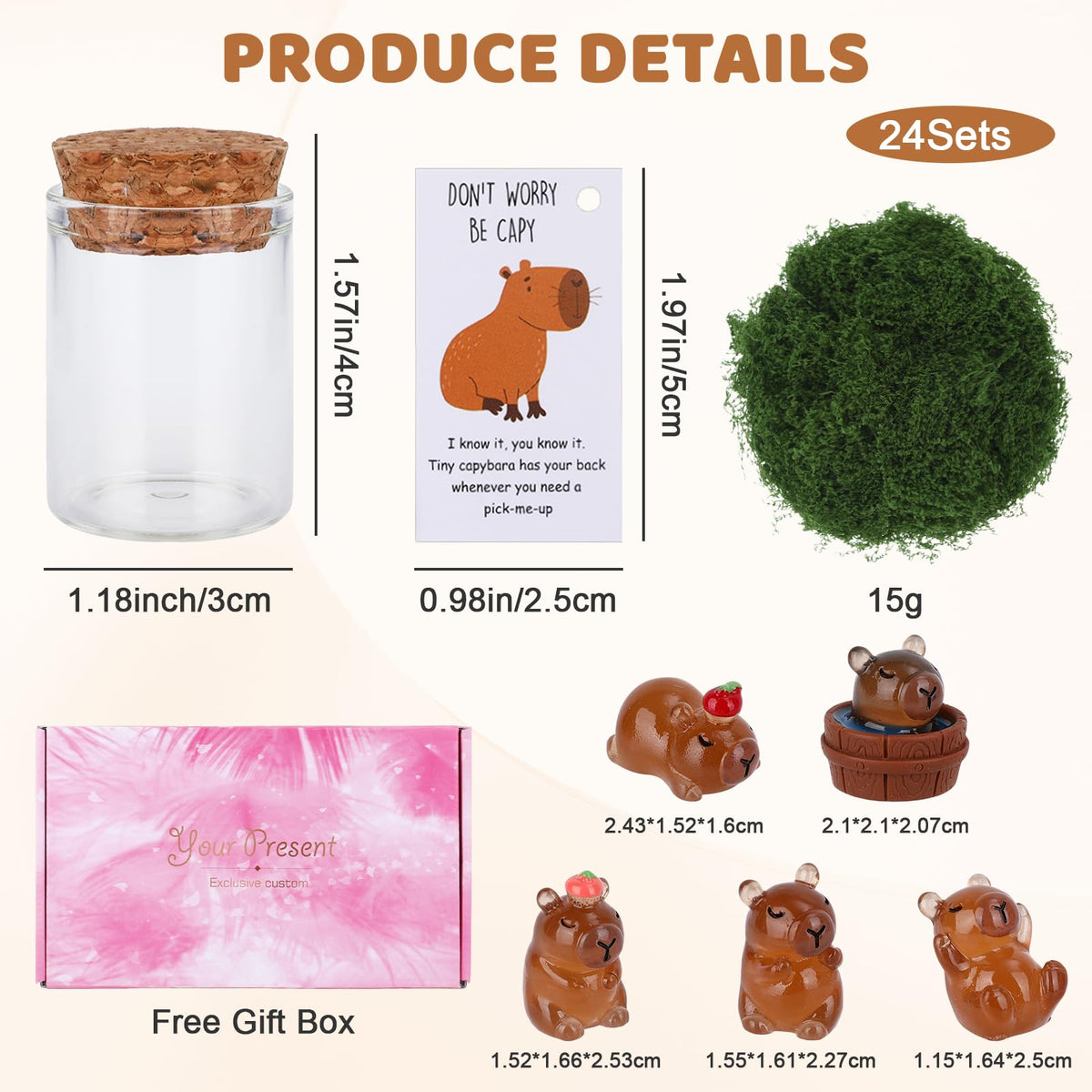 24Set Employee Appreciation Gifts Inspirational Luminous Capybara Greeting Cards with Glass Bottle, Staff Appreciation Gifts Bulk Christmas Gift for Coworkers Teacher Students Classroom Party Favors