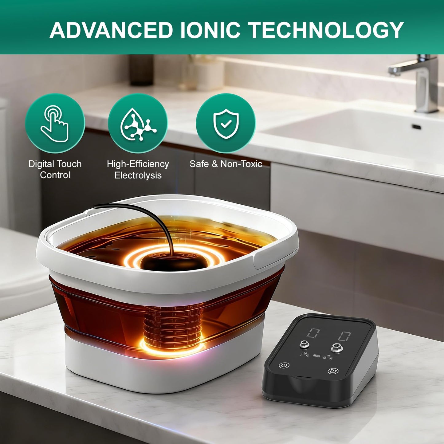 Ionic Foot Bath Detox Machine,Foot Detox Foot Bath Soak Tub with 2 Arrays,80 Disposable Foot Spa Liners, Sea Salt,Folding Foot Spa Bucket,Home Salon-Level Foot Soaking Tub