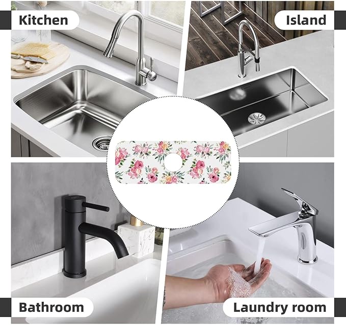Pink Red Rose Roses Floral Flower Kitchen Sink Splash Guard Faucet Mat Super