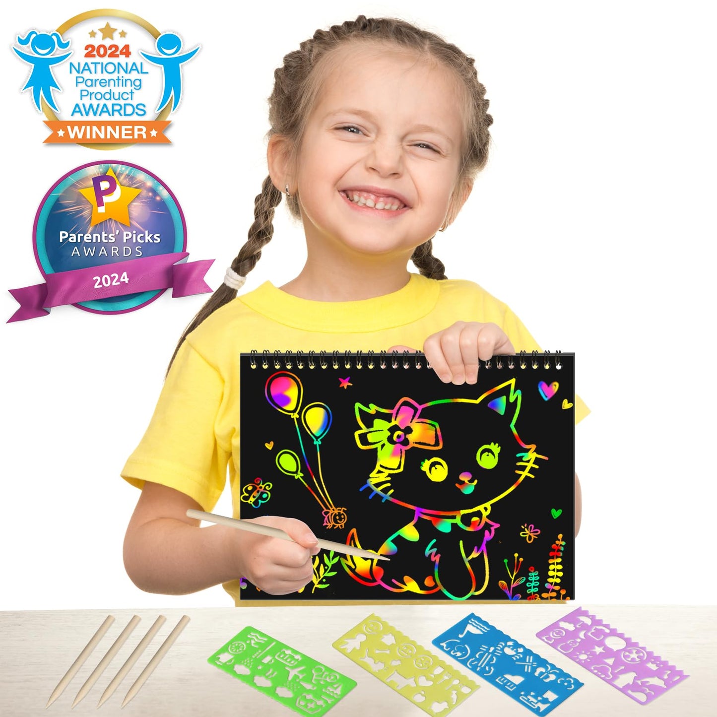 ZMLM Scratch Paper Art Craft: 2 Pack Rainbow Scratch Set for 3 4 5 6 7 8 9 10 Years Old Girls Boys Students Drawing Coloring Black Magic Art Supplies Kits Gifts School Birthday Party Toys(Classic)