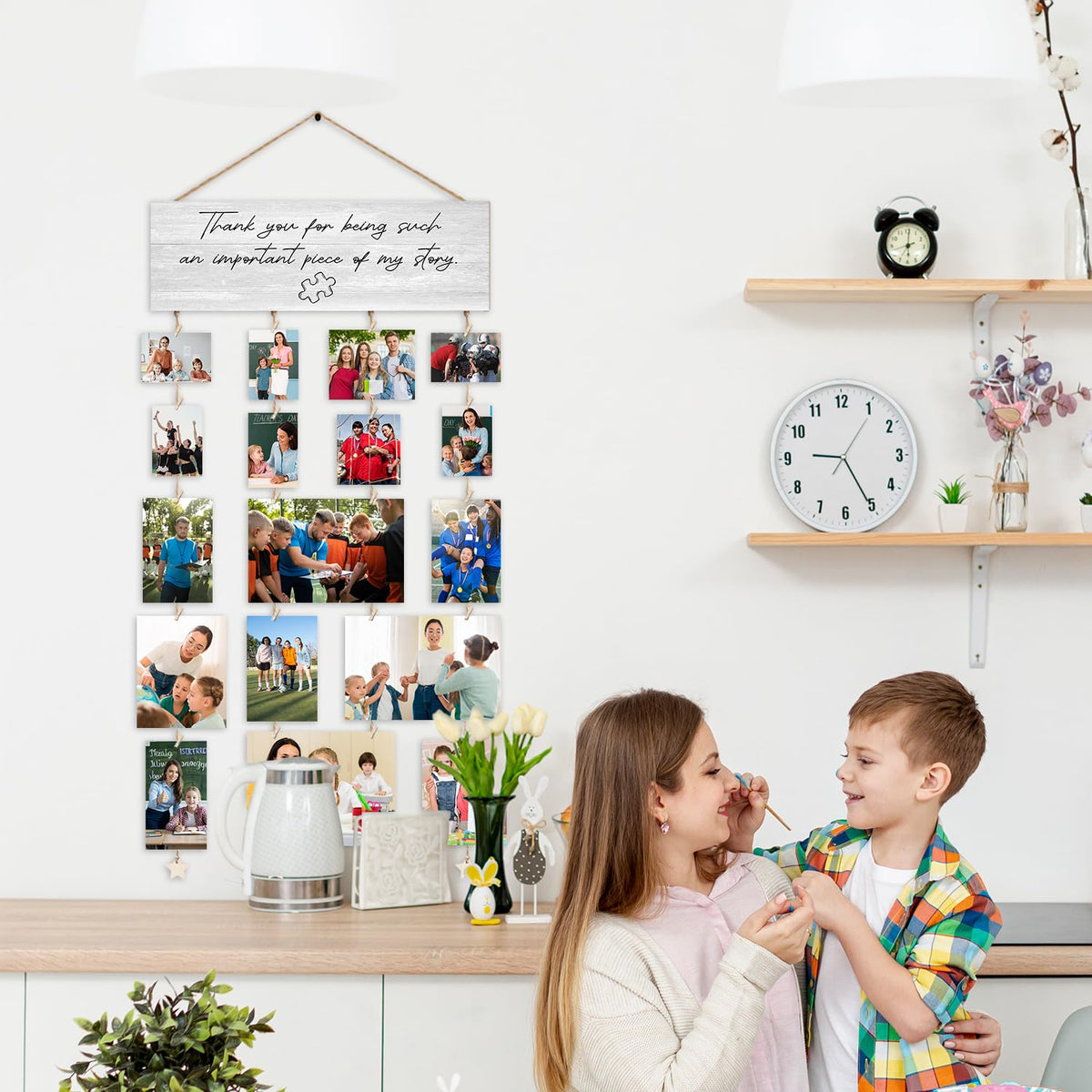 Orchroma Thank You Teacher Gifts Photo Picture Framed Collage Goard,Hanging Photo Display with Clips,Thank You for Being Such an Important Piece of My Story Wall Decor for School Teacher Classroom