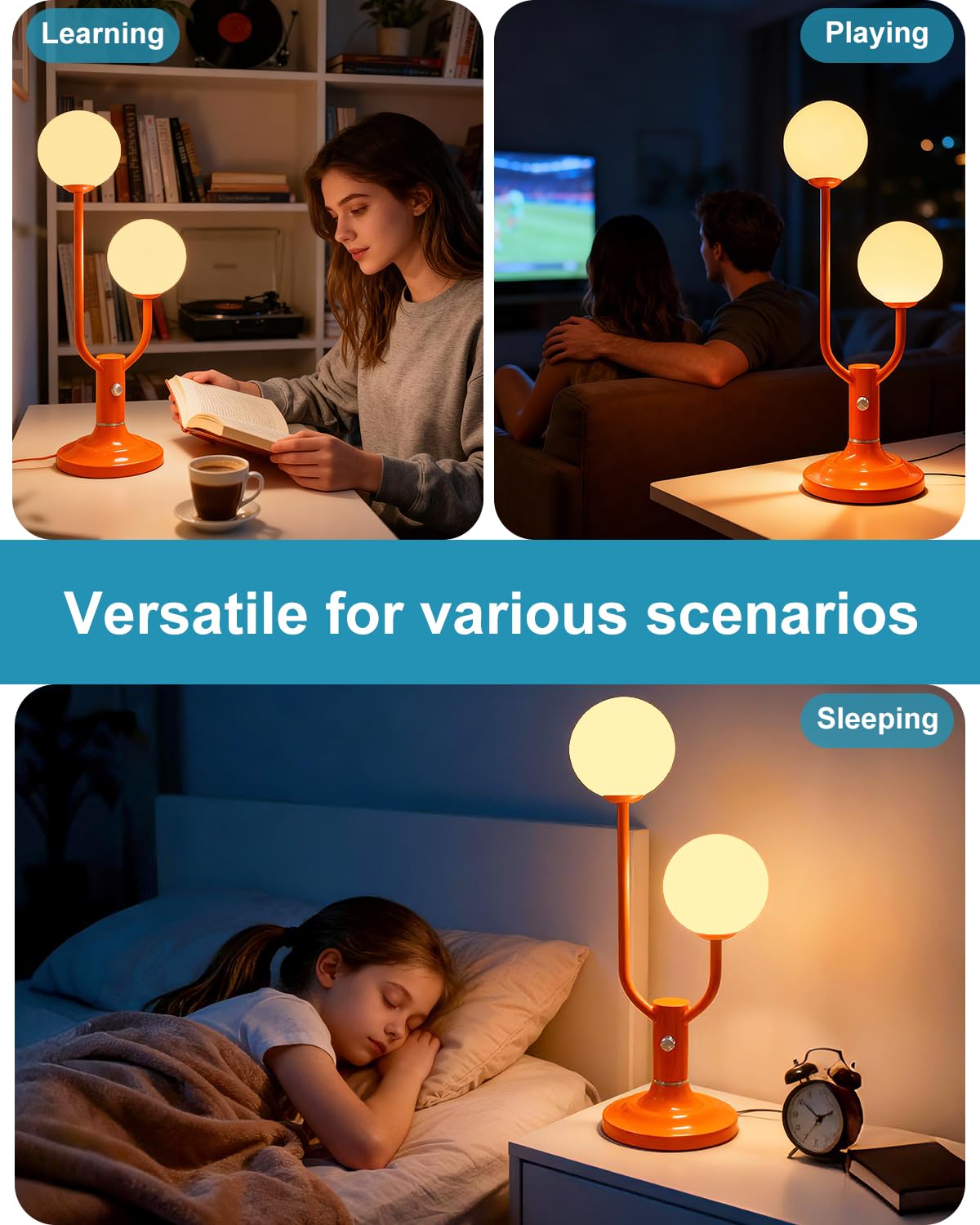 Lightdot Globe Table Lamp for Bedroom Mid Century Modern Orange Small Desk Lamp Dimmable 3000K Warmwhite Nightstands Bedside Lamp for Living Room Home Office(G9 Bulbs Included)