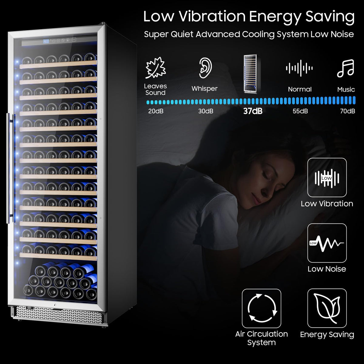 Vushine 24 Inch Wine Cooler, Wine fridge Freestanding or Built-In with Door Lock, Suitable for Mixed 158 Bottles Sizes, Low Noise Operation (14.4cu.ft)
