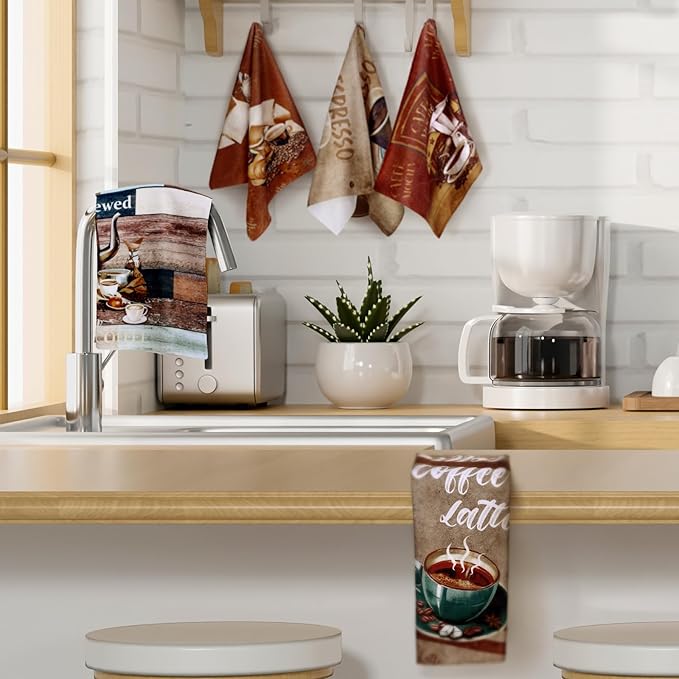 Boyiee Set of 6 Coffee Kitchen Towels Brown Dish Towels 24 x 16 Inches