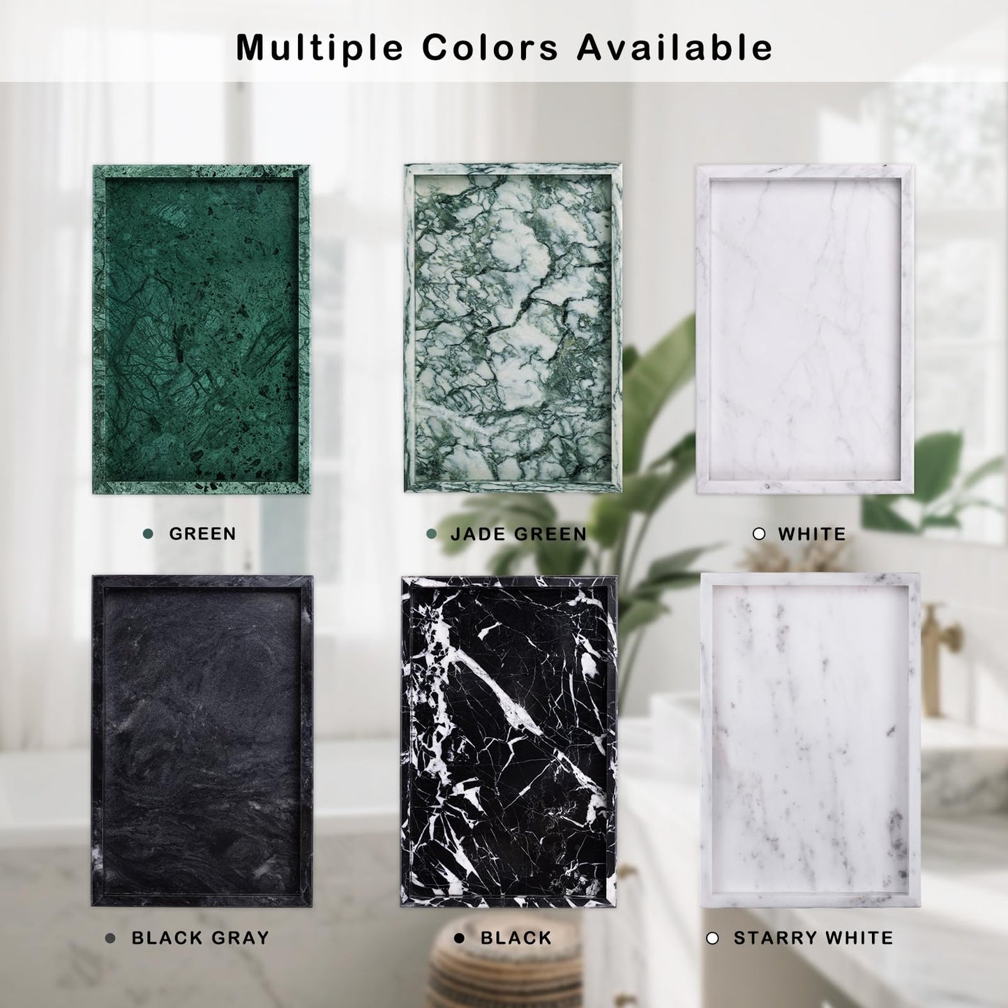 Homaura Marble Bathroom Tray for Countertop & Home Decor, Natural Decorative Marble Tray for Jewelry & Perfume Organizer, Luxury Stone Vanity Trays for Dresser, Kitchen Counter, 12" x 8", Gray Black