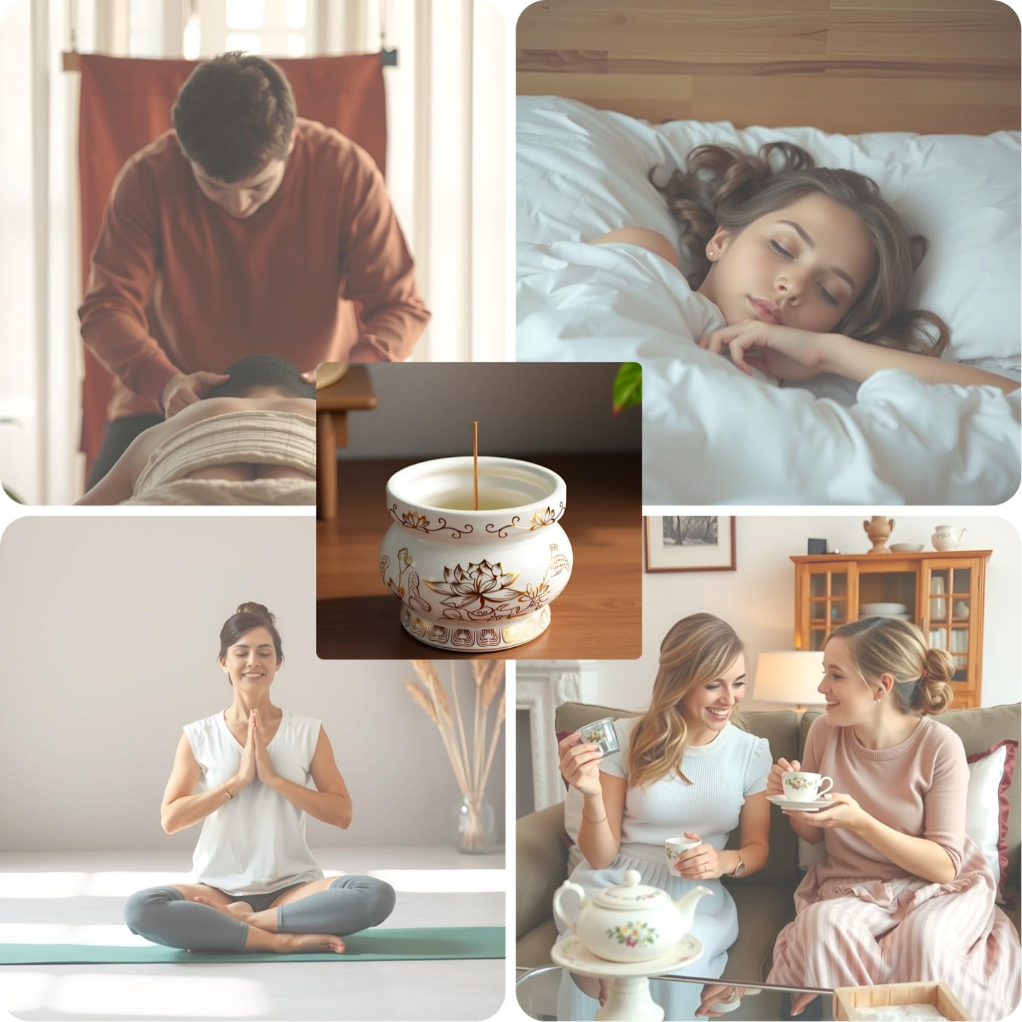Gopupu Ceramic Incense Burner Pot, Small Incense Bowl with Sticks and Brass Stand, Decorative Lotus Incense Holder Censer for Meditation Praying Buddha 4 Inch