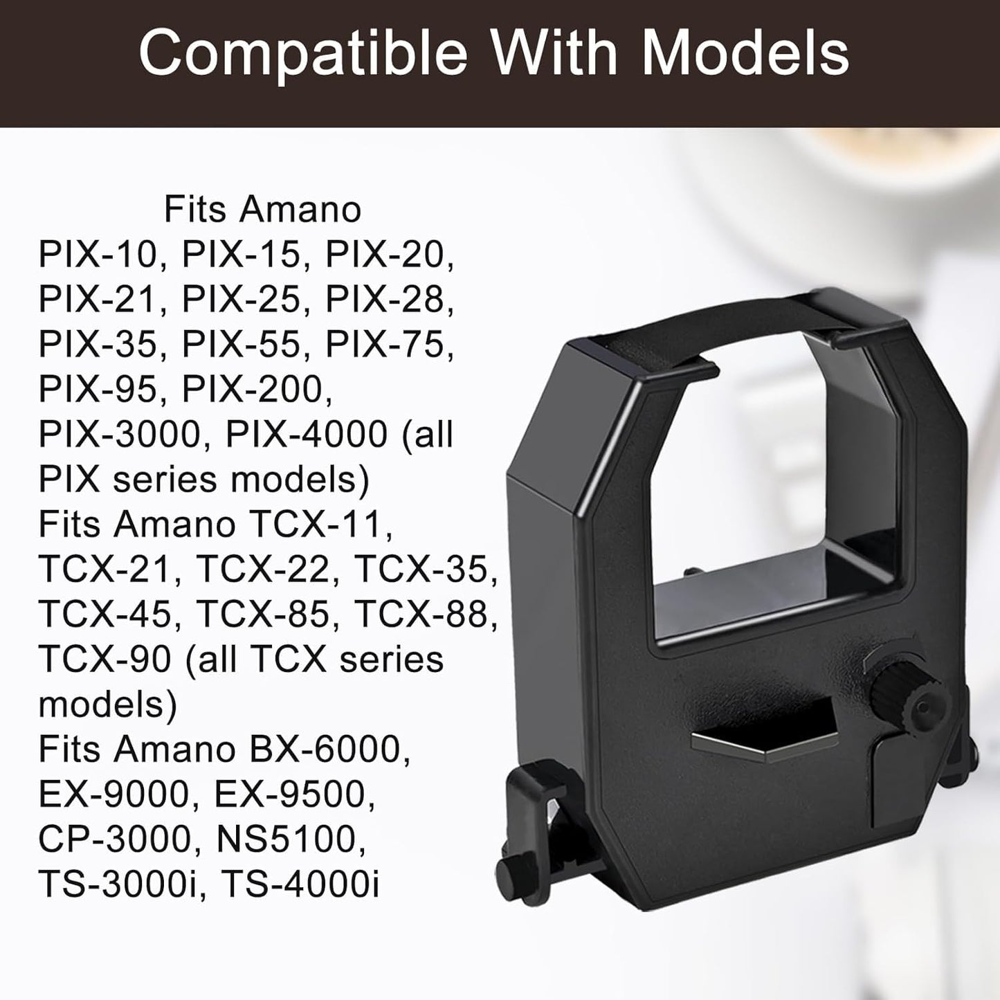 (2 pack) Replacement Ribbon Fits Amano PIX And TCX Time Recorders, Black Ink, Fits All Models Including PIX 10/15/20/21/25/35/28/55/75/95/200/3000/4000 And TCX 11/21/22/35/45/85/88/90