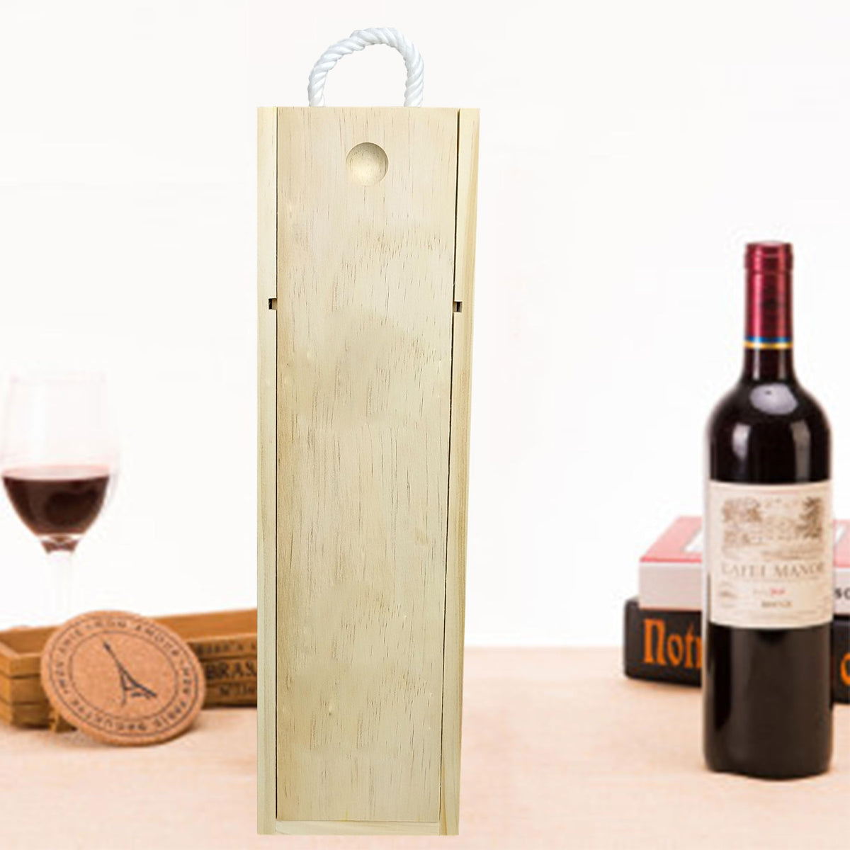 ARTAWEIN Premium DIY Wooden Wine Box - Ideal for 750ml Storage & Shipping with Single Bottle Holder and Rope Carry Handle for Birthday Party, Housewarming, Wedding, Anniversary (3 pack)