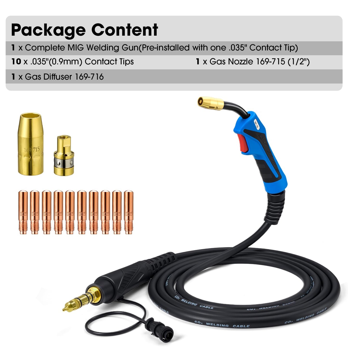 Welding Knight 150Amp MIG Welding Gun Replacement for Miller M-150 M-15 M15 M150 249040 Millermatic 35, 90, 120, 130, 130XP, 135, 140, 150, 175, 180s, 185, Hobart IronMan 210 (15FT .035" Kit)