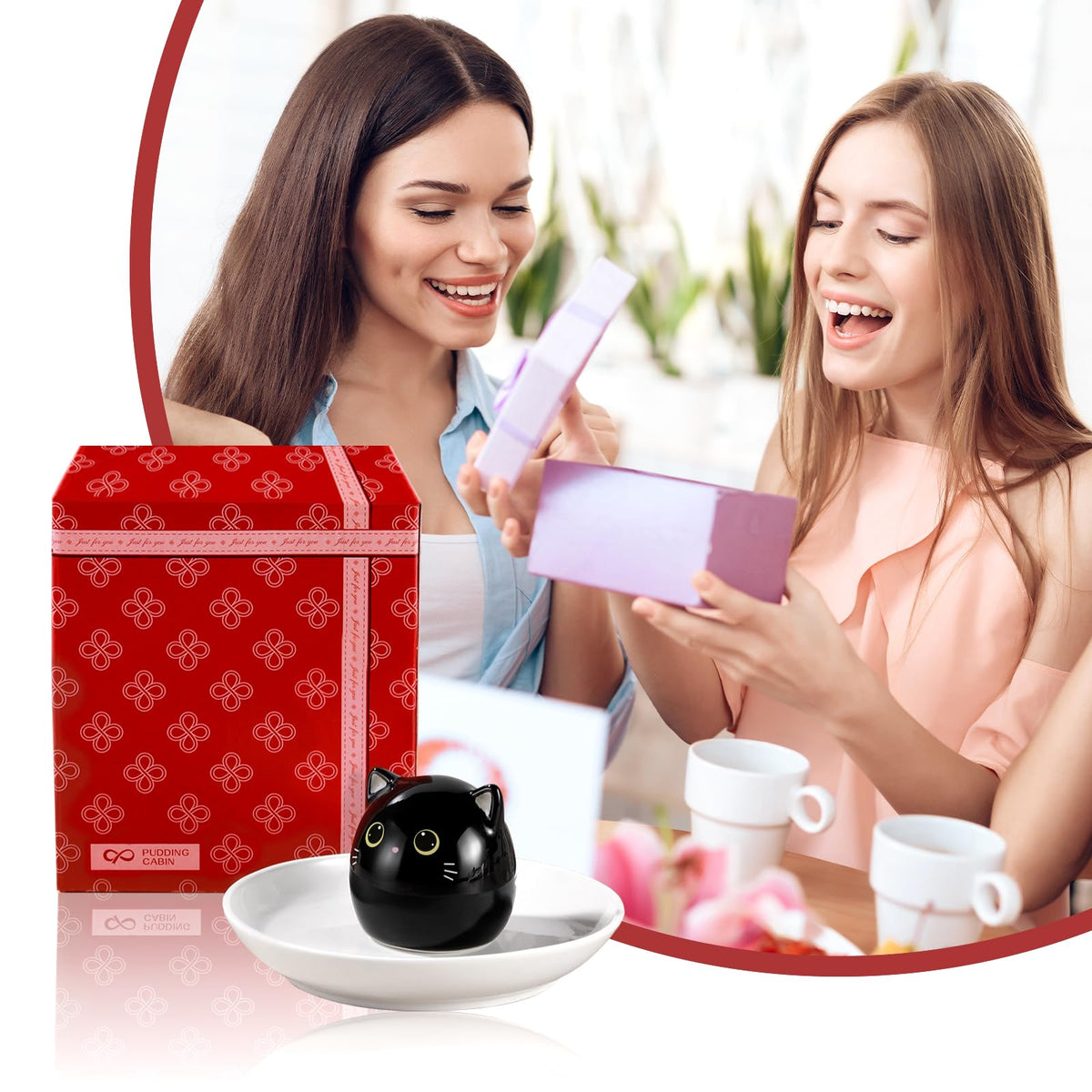 PUDDING CABIN Cat Lover Gifts for Women, Black Cat Ring Holder Dish for Jewelry Rings Earrings Necklace Watch Keys, Birthday Christmas Engagement Wedding Gifts