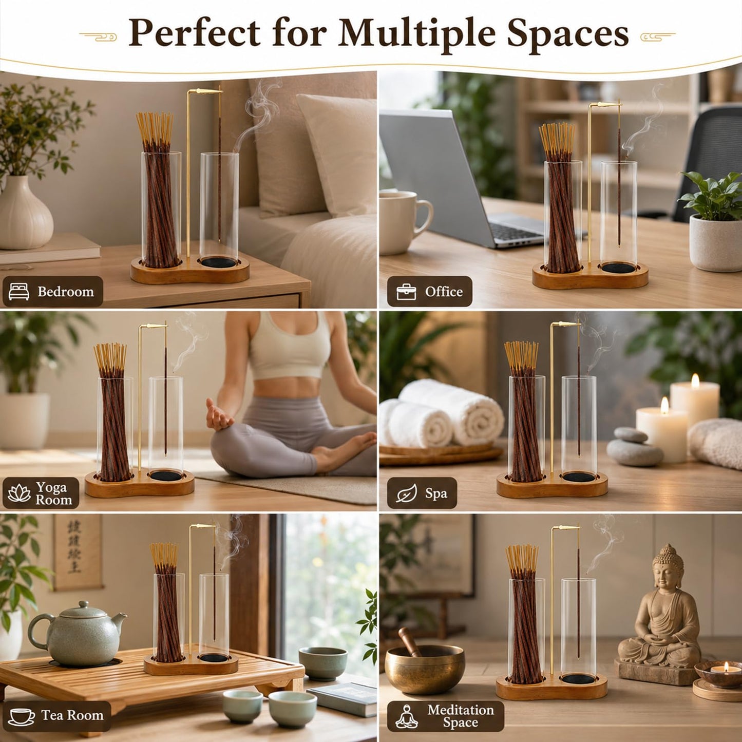 2 in 1 Incense Stick Holder - Glass Incense Holder with Ash Catcher & Incense Storage and Sticky Pads, Anti-Ash Flying Incense Stick Burner for Meditation Yoga Spa Home Office Decor
