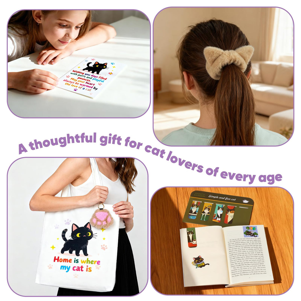 Cat Lover Gifts for Women, Valentine's Gift Box with Glass Cup, Socks, Candle, Tote Bag & Greeting Card | Unique Cat Themed Presents for Birthday, Mother’s Day gifts,