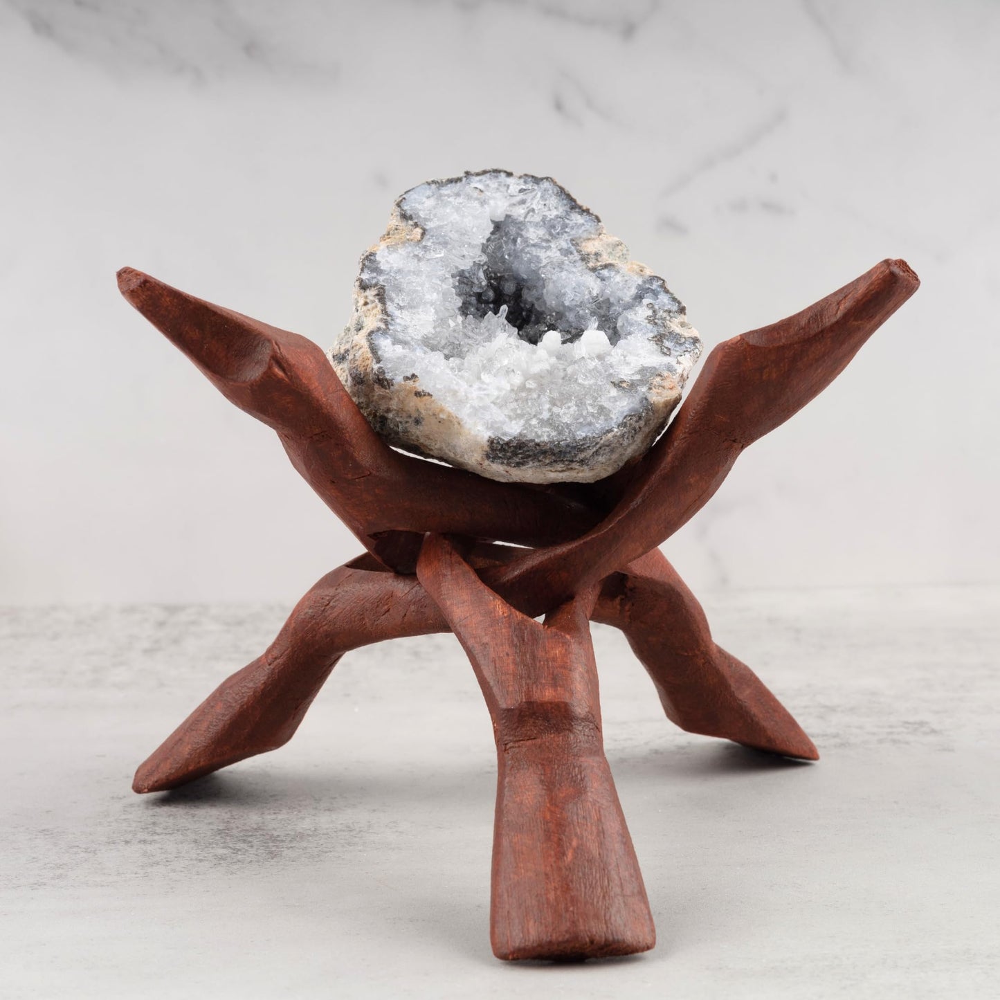 Wish Well Extra Large 8" Wooden Tripod Stand - Hand-Carved Room Decor Holder ~ Ideal for Abalone Shell, Decorative Bowl, Crystal Ball, Sphere, Geode ~ Wood Display Stand & Perfect Crystal Holder