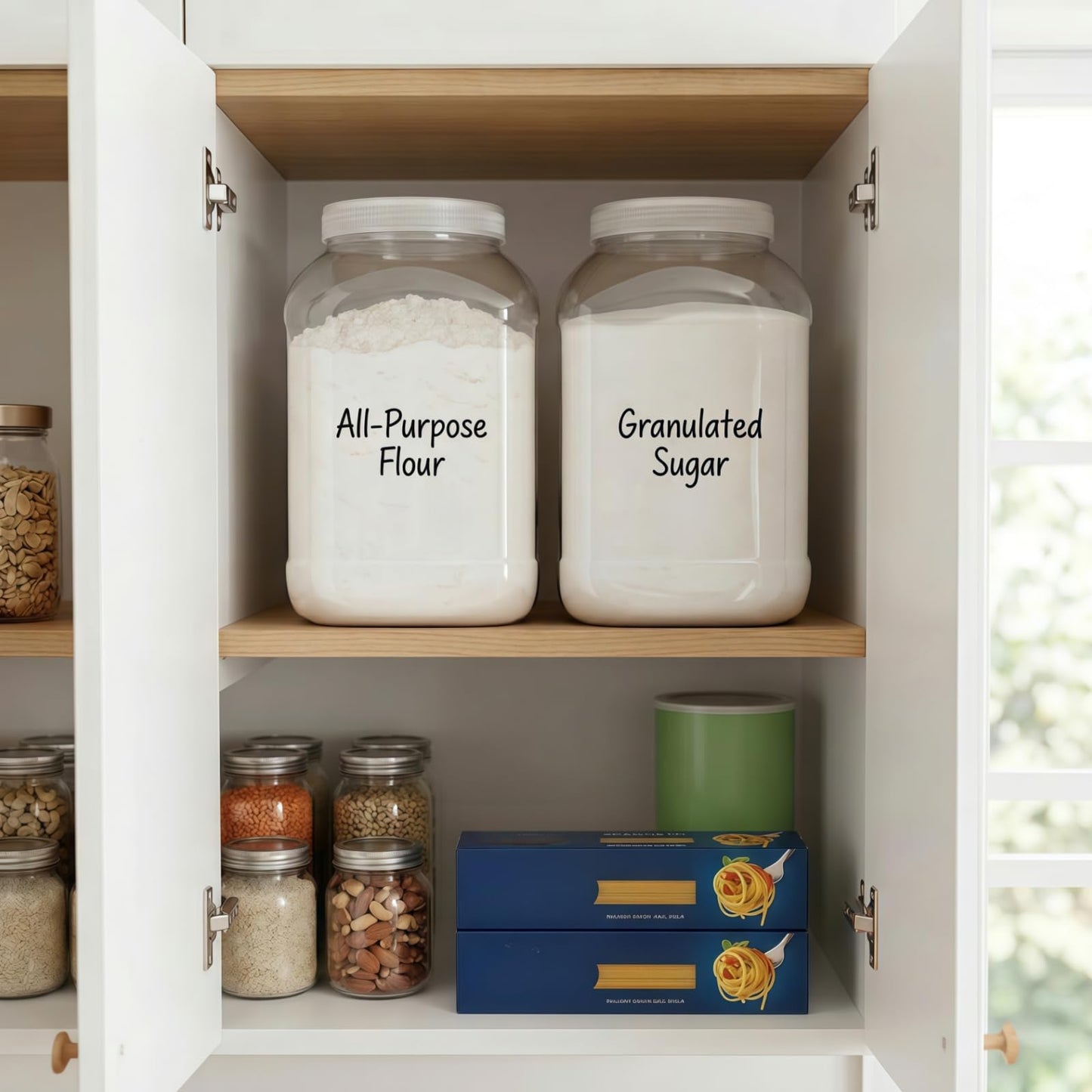 ZOOFOX 2 Pack Clear Plastic Jars, 1.5 Gallon Square Storage Containers with Screw-On Lids, Refillable Empty Jars for Kitchen & Household Storage of Dry Goods, Peanut, Candy, Airtight