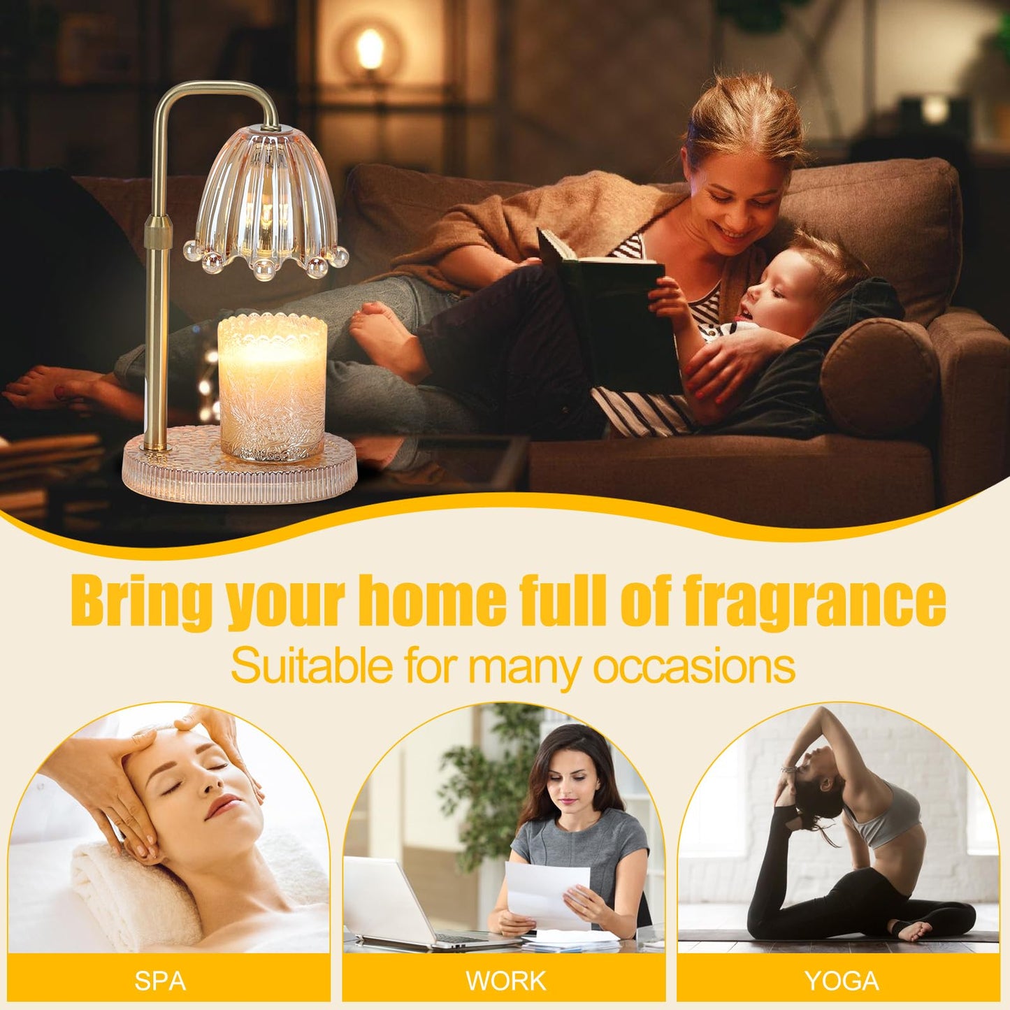 Maromamix Candle Warmer Lamp with Timer - Electric Wax Melt Warmer with Adjustable Height and Dimmer for Scented Candle Wax, Home Fragrance Décor and House Warming Birthday Gifts for Women Mom