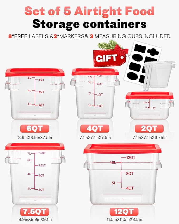 2QT4QT NSF Food Storage Containers: 6PCS Commercial Clear Food Storage