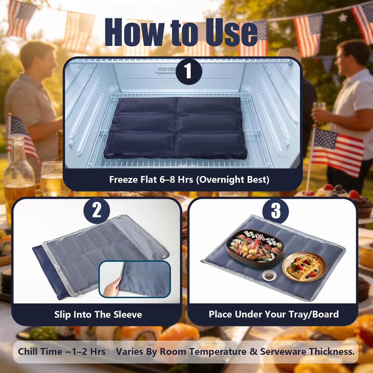 Babeezy Party Mat Chiller,Foldable Reusable Ice Pack Mat with Sleeve Bag 12 Large Cells (2×6) Tray Chiller for Charcuterie, Cheese, Deli Meats, Veggie & Fruit Trays, Sushi, Salads & Dips