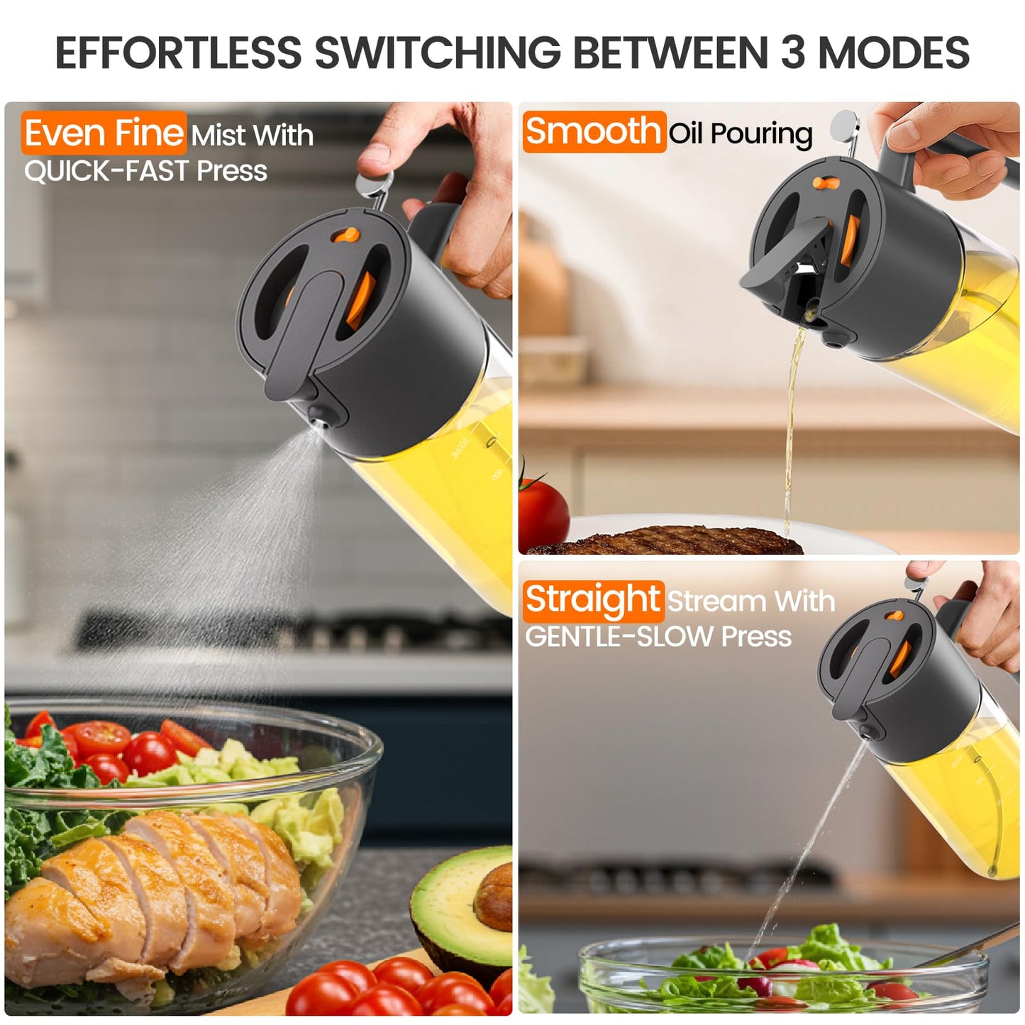Costop Oil Sprayer for Cooking, 2025 Large Advanced Olive Oil Dispenser Bottle,500ml/17oz Glass Olive Oil Sprayer,2 in 1 Even Spray with Portion Control for Kitchen, Air Fryer, Salad, BBQ - Black