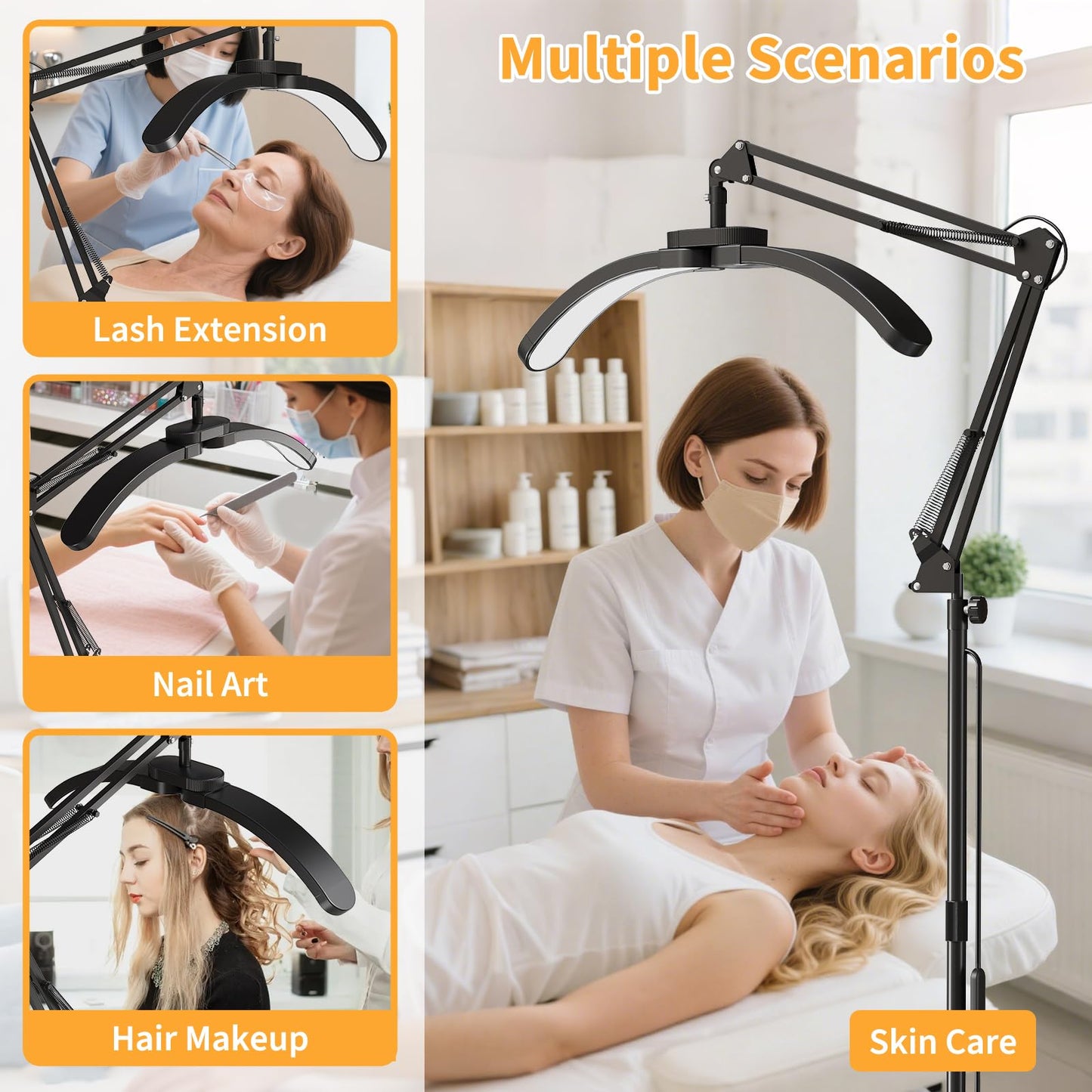 KALVISH 2-in-1 Half Moon Lash Light, 2026 Foldable LED Floor Lamp with Adjustable Brightness & Color, Shadow-Free Lighting for Eyelash Extensions, Nail Art, Tattoo, Skincare, Crafts, Salon & Home