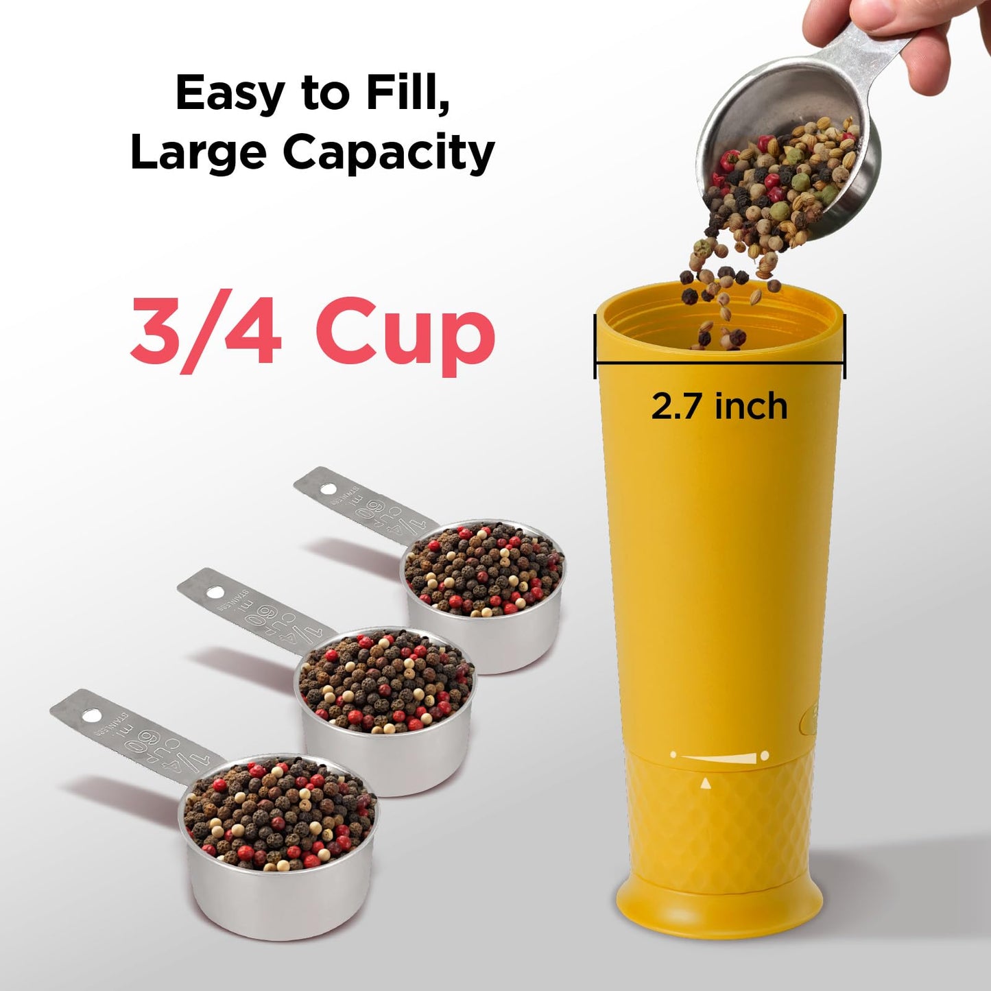 Kitchen Mama FlipTastic Rechargeable Salt and Pepper Grinder – Gravity Electric Grinder, Pepper Mill, Adjustable Coarseness, One-Hand Operation, Refillable Salt and Pepper Mill for Kitchen (Yellow)