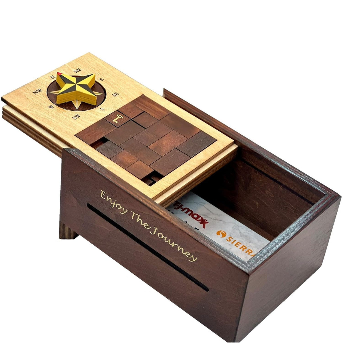 Navigation Enigma Secret Puzzle Box Money and Gift Card Holder in a Wood IQ Escape challenging Lock Box with Hidden Compartments Brainteaser