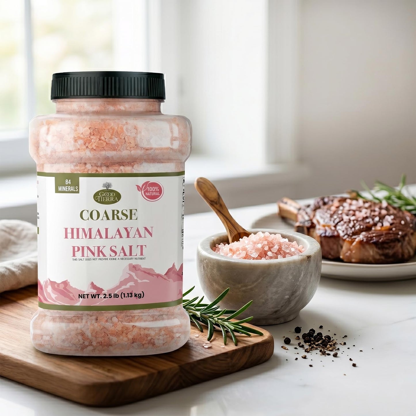 Good Tierra Himalayan Pink Salt in Jar - Coarse, 2.5 lb - Ideal for Bath Salt, Table Salt Grinders, and Spice Jars