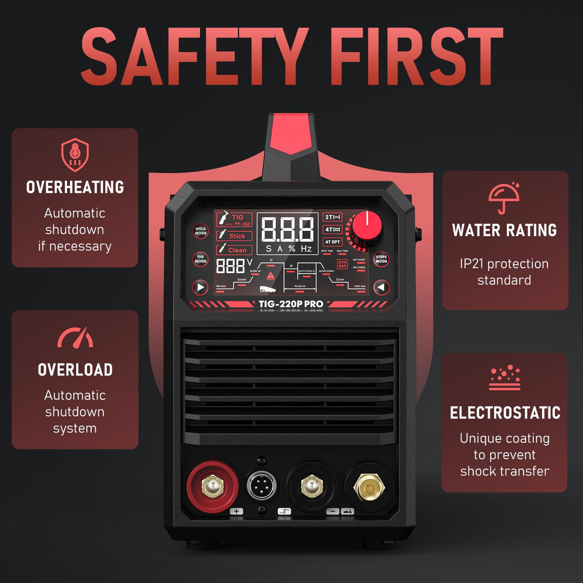 YESWELDER 220A TIG Welder 5 In 1 with Pulse, 110V/220V Dual Voltage STICK/DC TIG/PULSE TIG/COLD SPOT TIG/WELD CLEAN MODE with HF Start, Auto Post-Gas, Foot Pedal Interface