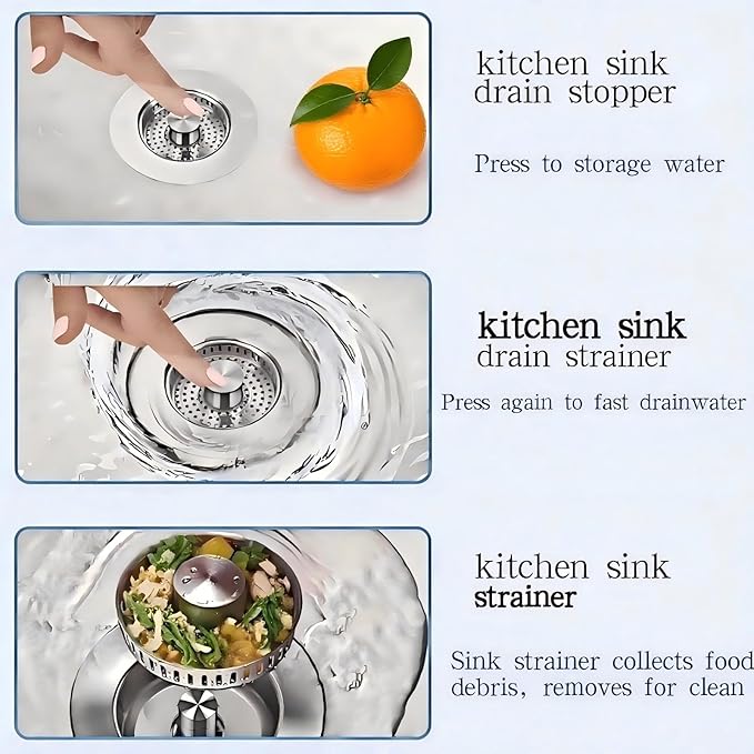 2Count 3-in-1 Kitchen Sink Drain Strainer & Stopper