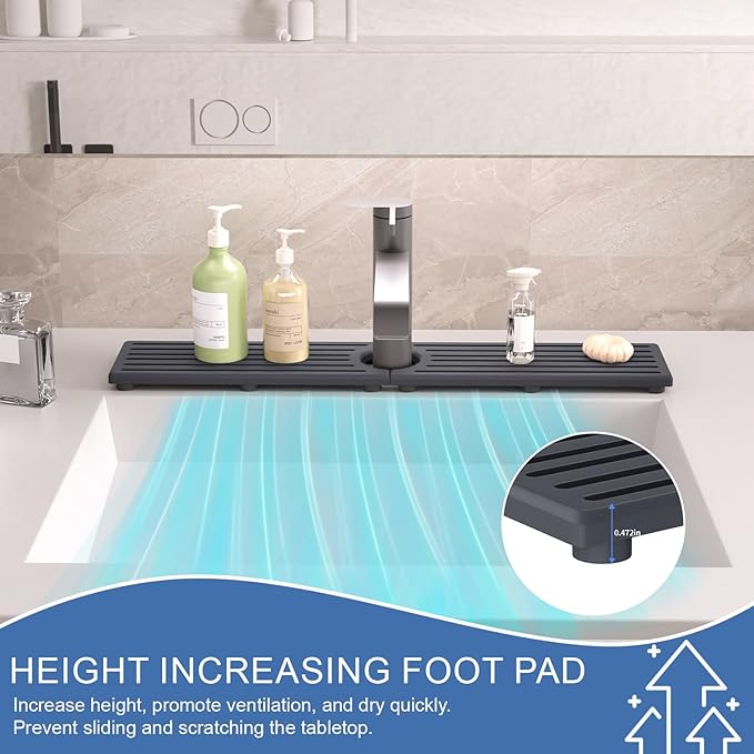 Fast Drying Kitchen Sink Splash Guard, Durable Stone Kitchen Faucet Mat