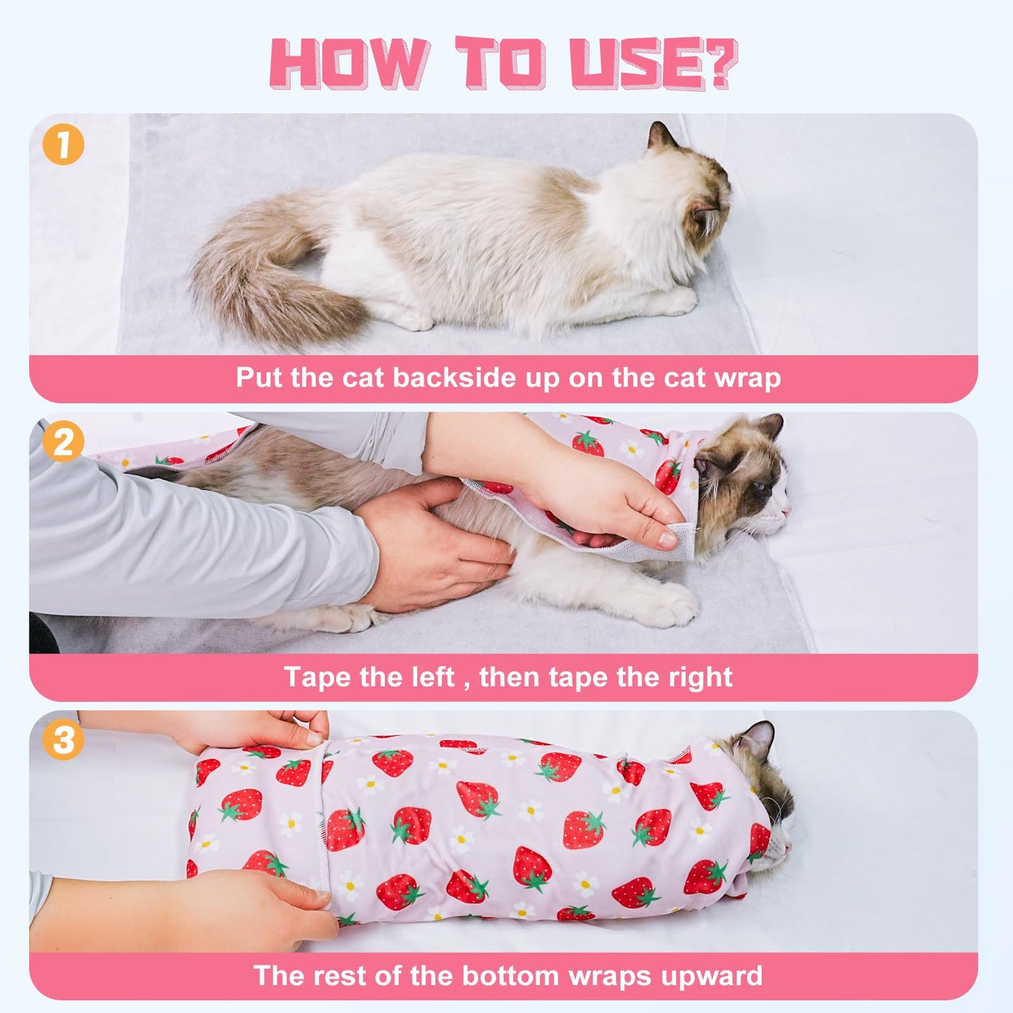 Supet Cat Grooming Wrap for Cutting Nails, 2026 Self-Adherent Cat Wrap, Anti-Escape Calming Cat Swaddle Wrap for Medicine, Nail Clipping, Teeth Brushing, Ear Cleaning