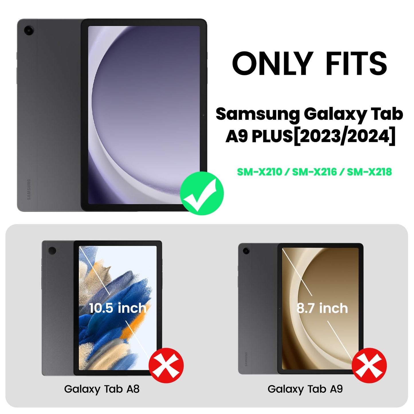 SEYMAC Case for Samsung Galaxy Tab A9 Plus 11 inch 2023, Shockproof Protective Galaxy A9 Plus Tablet Case With Screen Protector/Hand Strap/Rotating Stand,SM-X210/SM-X216/SM-X218 Case, Black